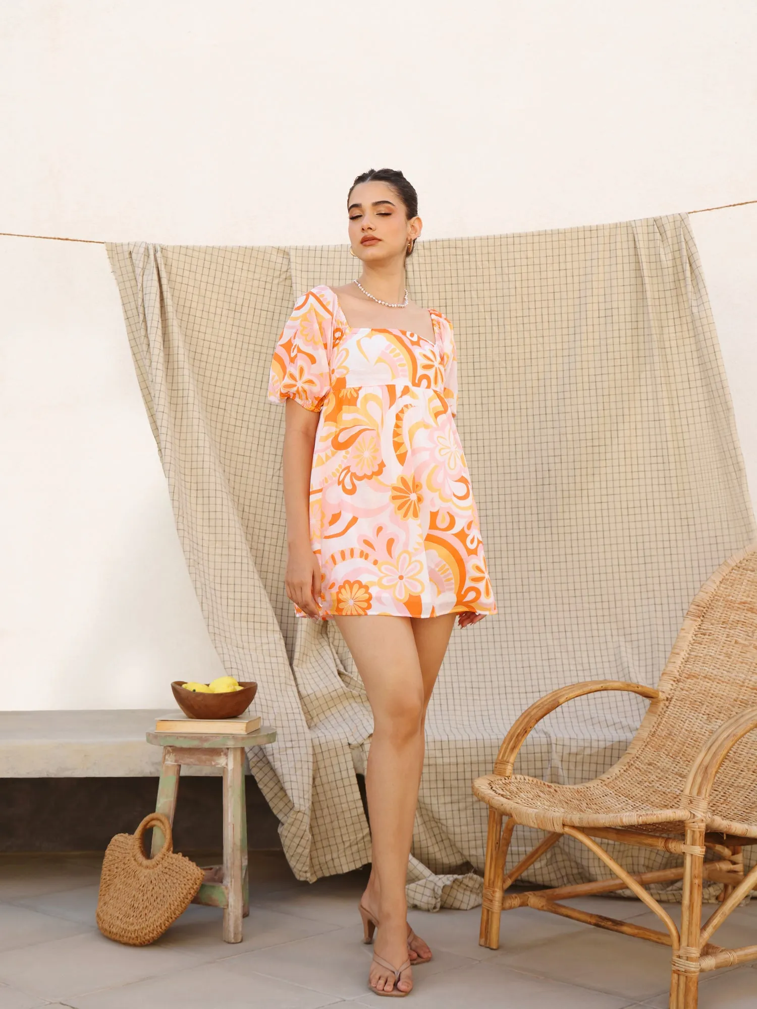 Back Smocking Detailed Mini Dress