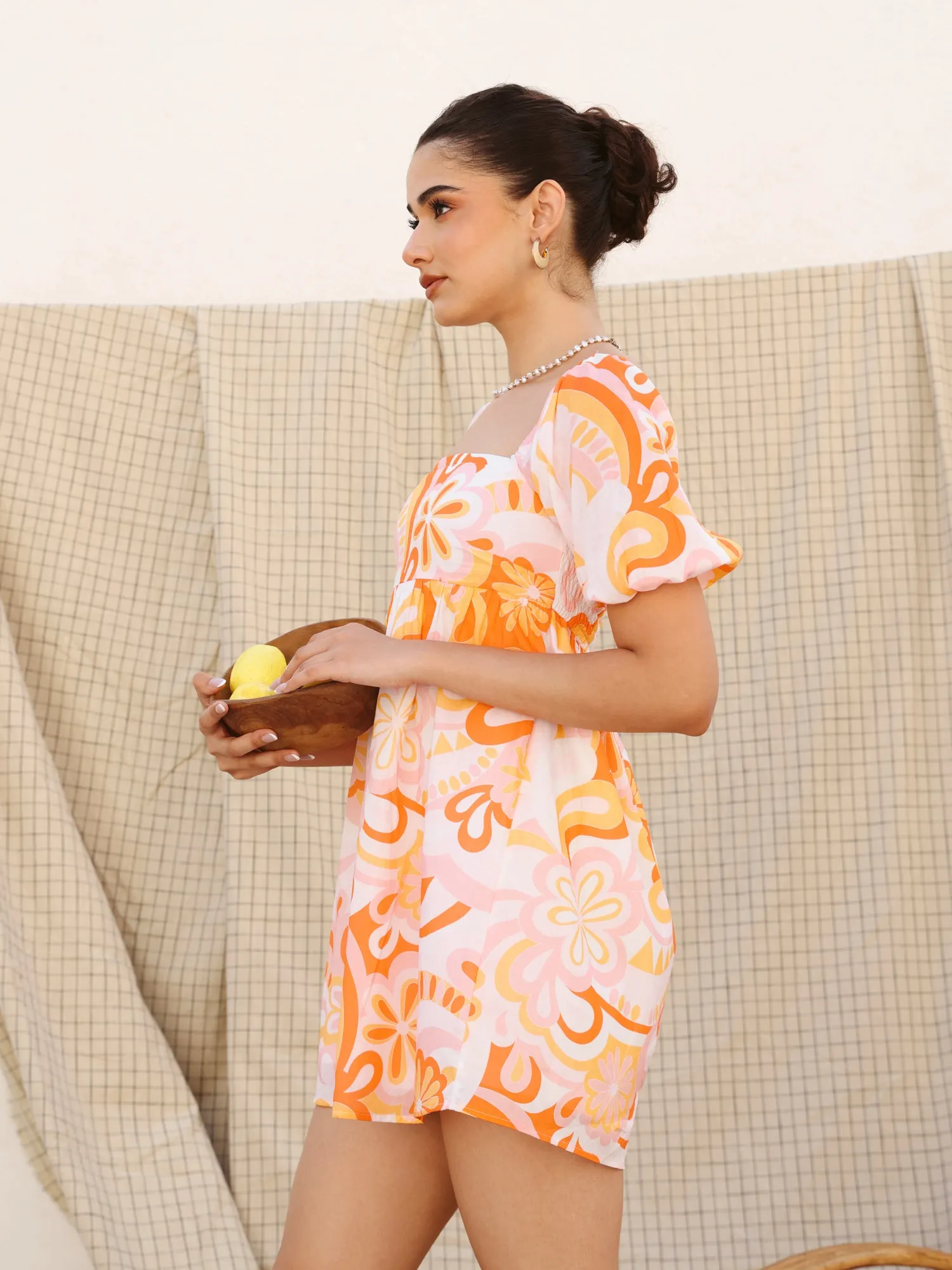 Back Smocking Detailed Mini Dress