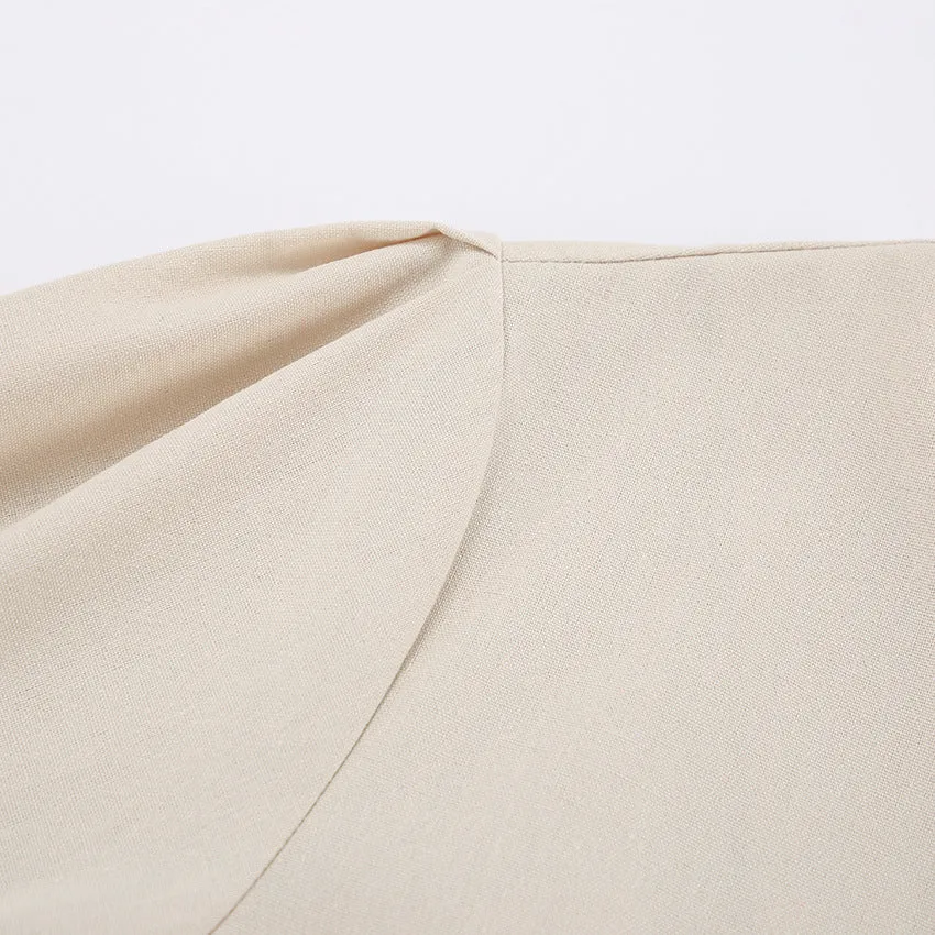 Backless Work It Bubble Sleeve Linen Midi Dresses