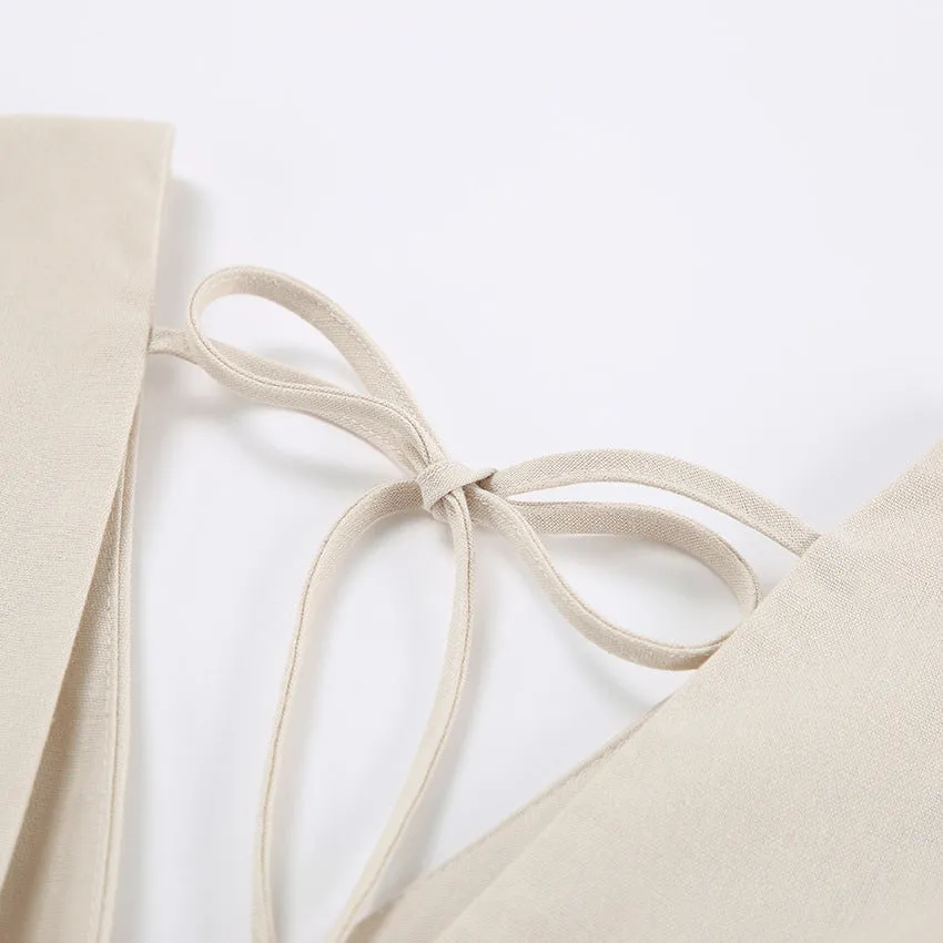 Backless Work It Bubble Sleeve Linen Midi Dresses