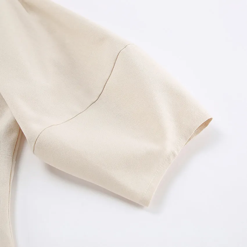 Backless Work It Bubble Sleeve Linen Midi Dresses