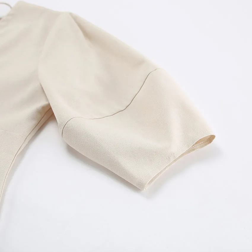 Backless Work It Bubble Sleeve Linen Midi Dresses