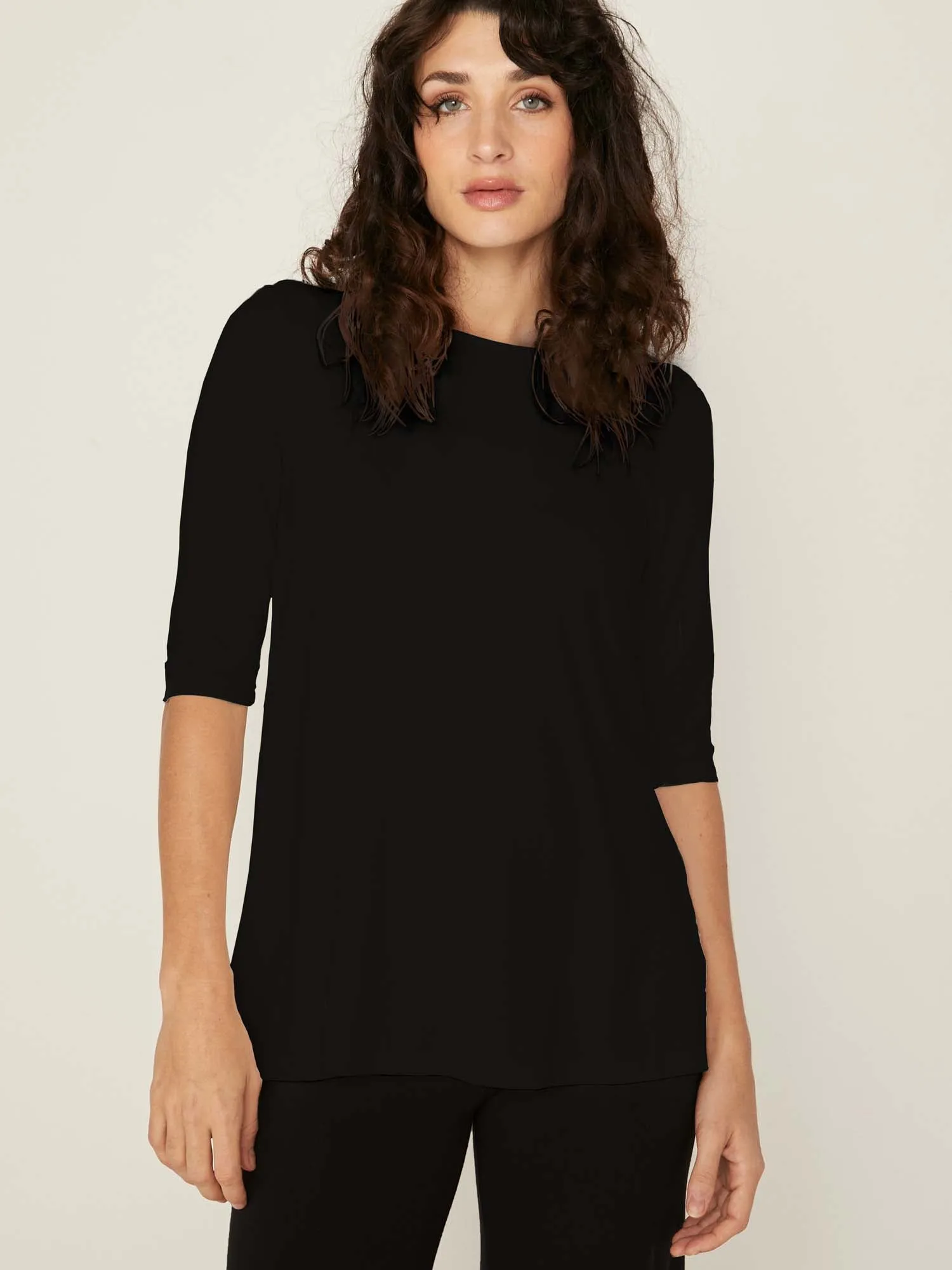 Bamboo Mid Sleeve T Shirt - Black