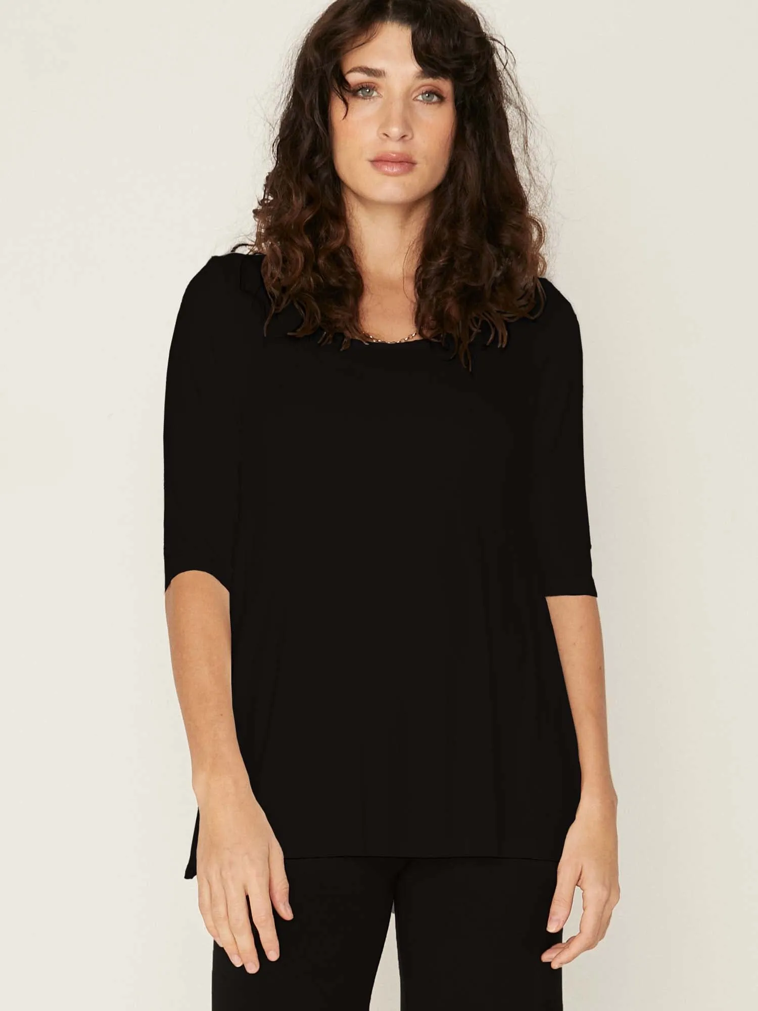 Bamboo Mid Sleeve T Shirt - Black