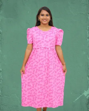 Barbie V1 | Zipless Maternity Dress - Puff Sleeves | Calf Length