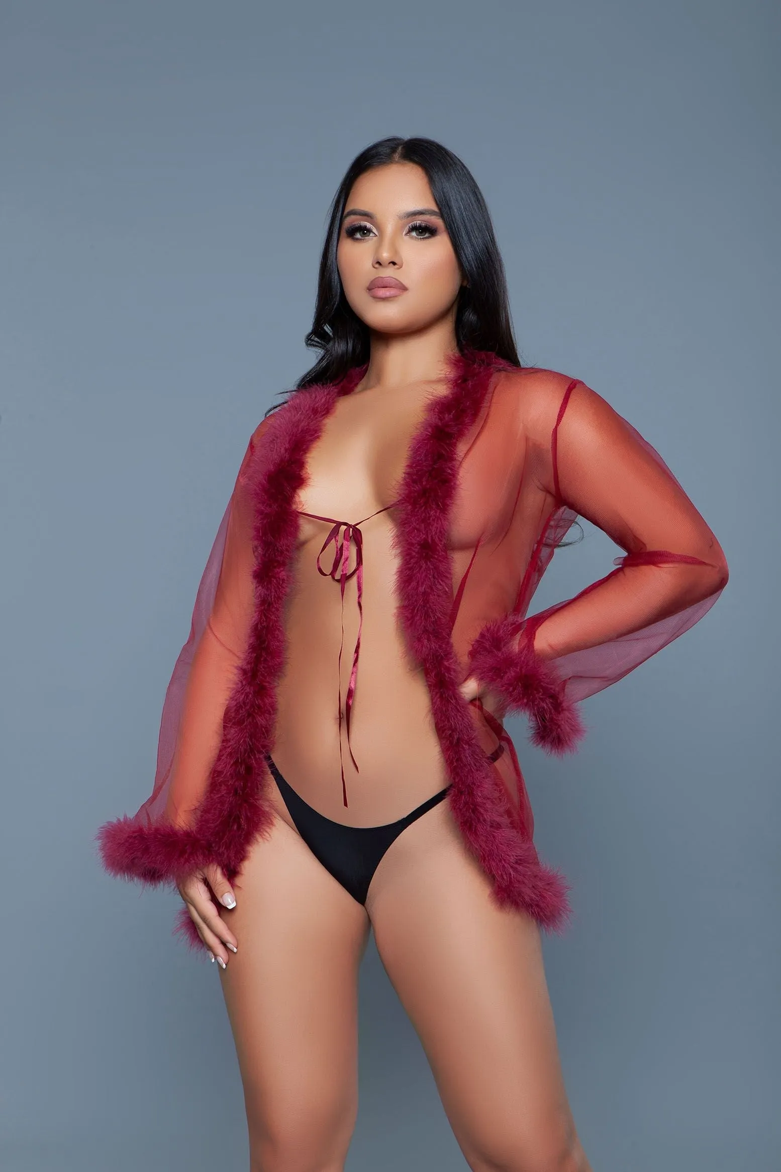 Be Wicked - Bou - Korte Robe met Donsveren - Rood - One Size