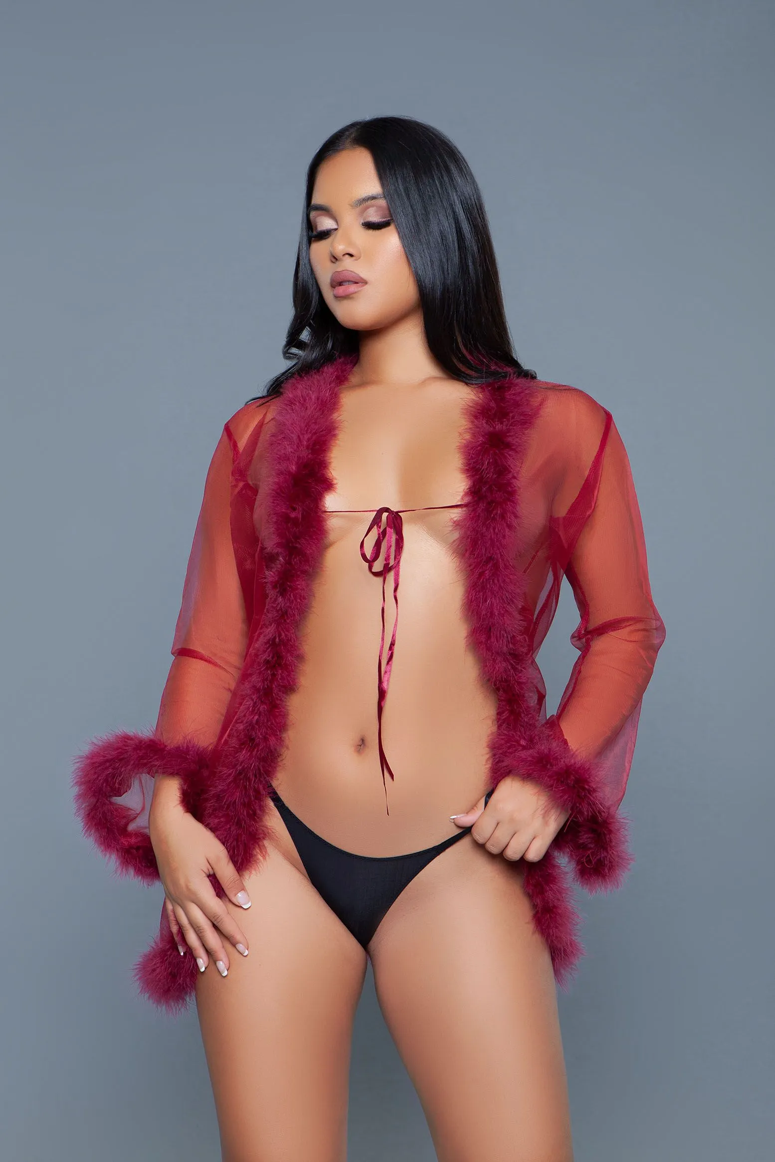 Be Wicked - Bou - Korte Robe met Donsveren - Rood - One Size