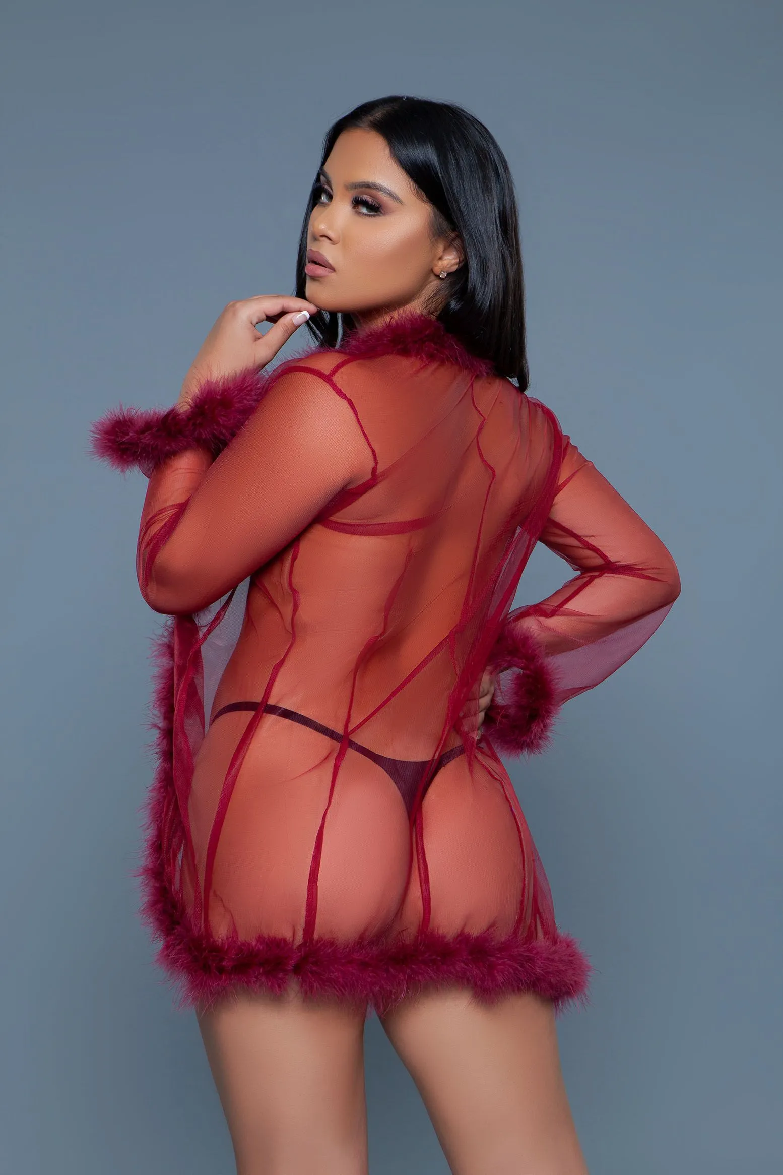 Be Wicked - Bou - Korte Robe met Donsveren - Rood - One Size