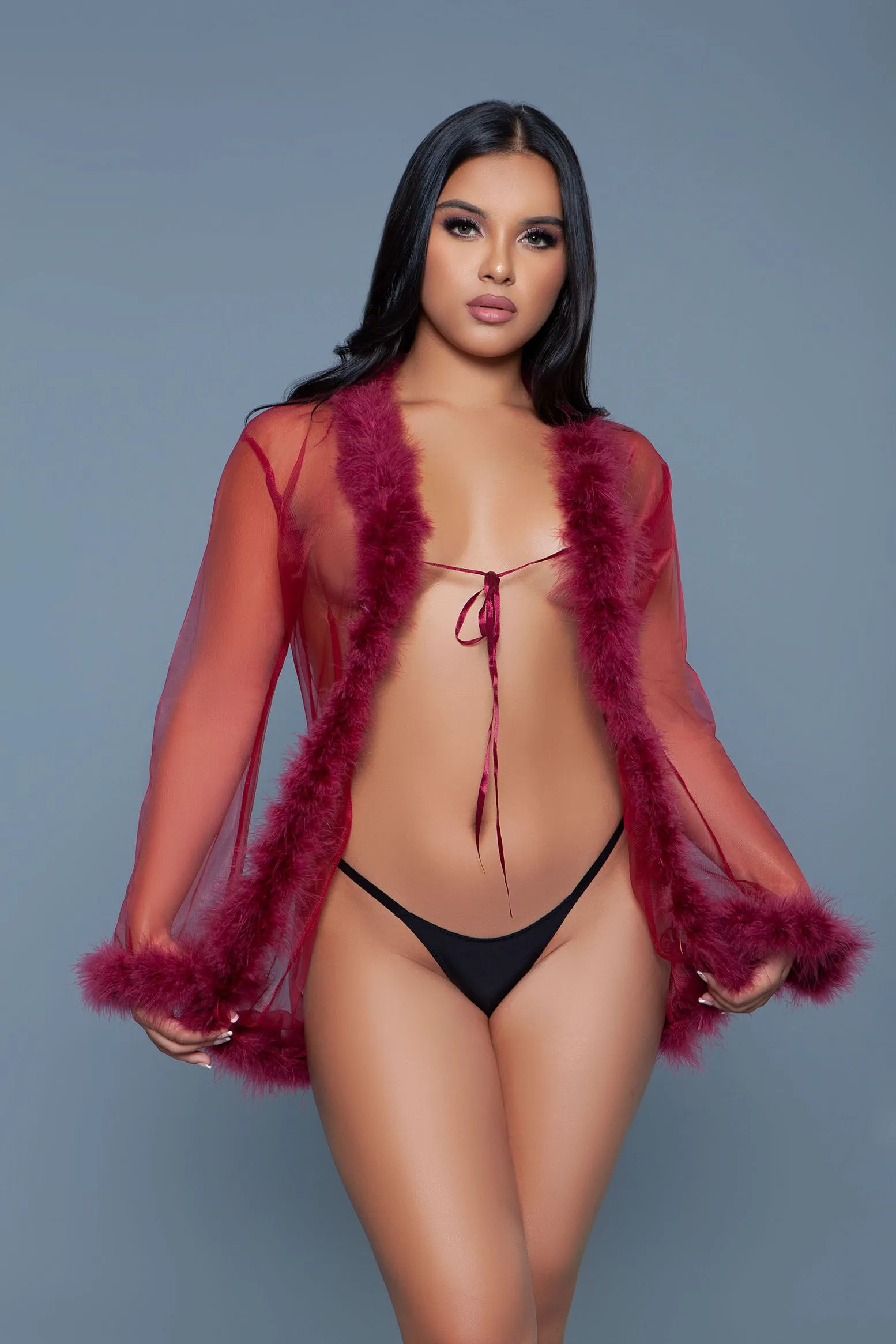 Be Wicked - Bou - Korte Robe met Donsveren - Rood - One Size