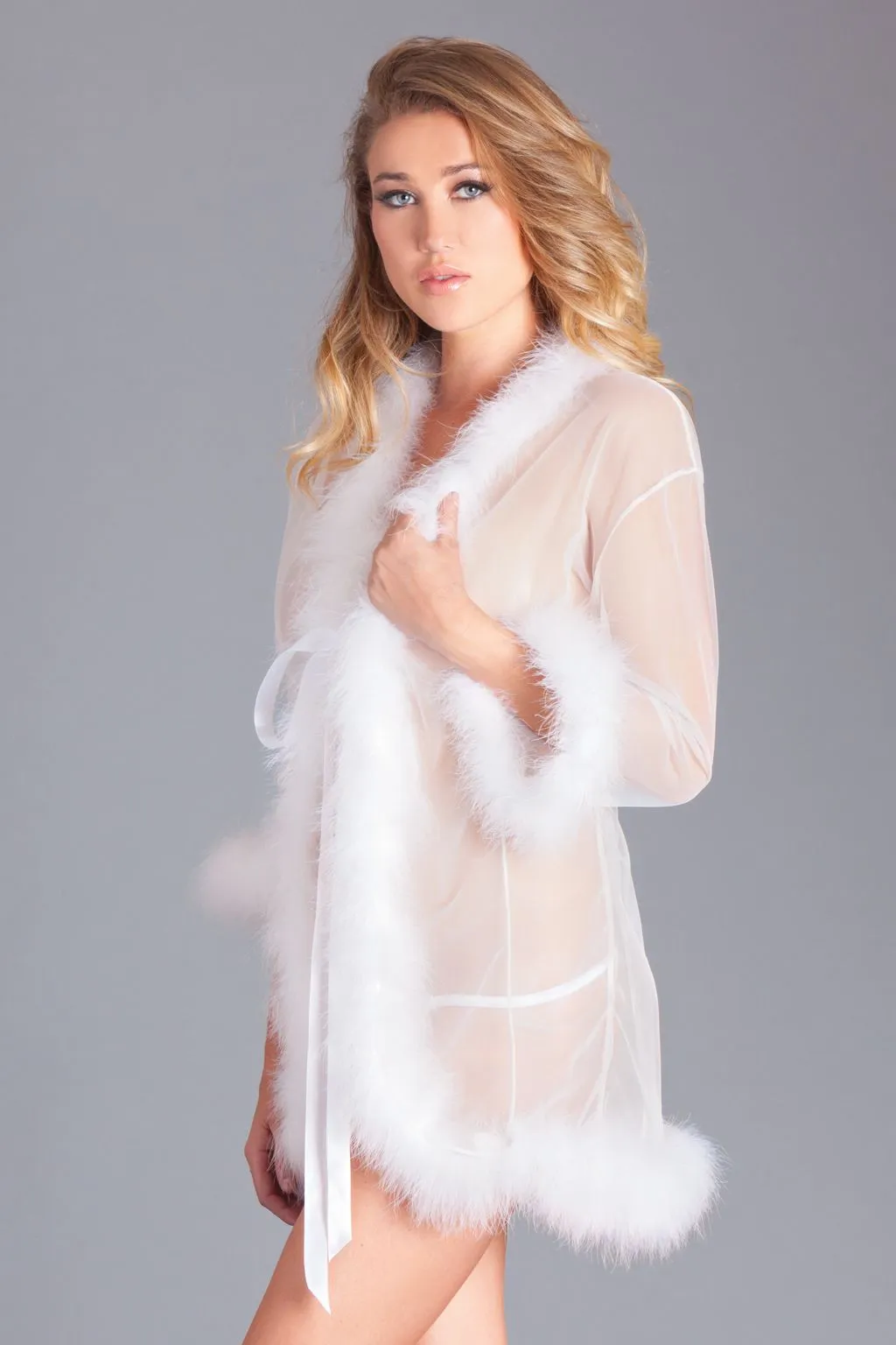 Be Wicked - Bou - Korte Robe met Donsveren - Wit - One Size