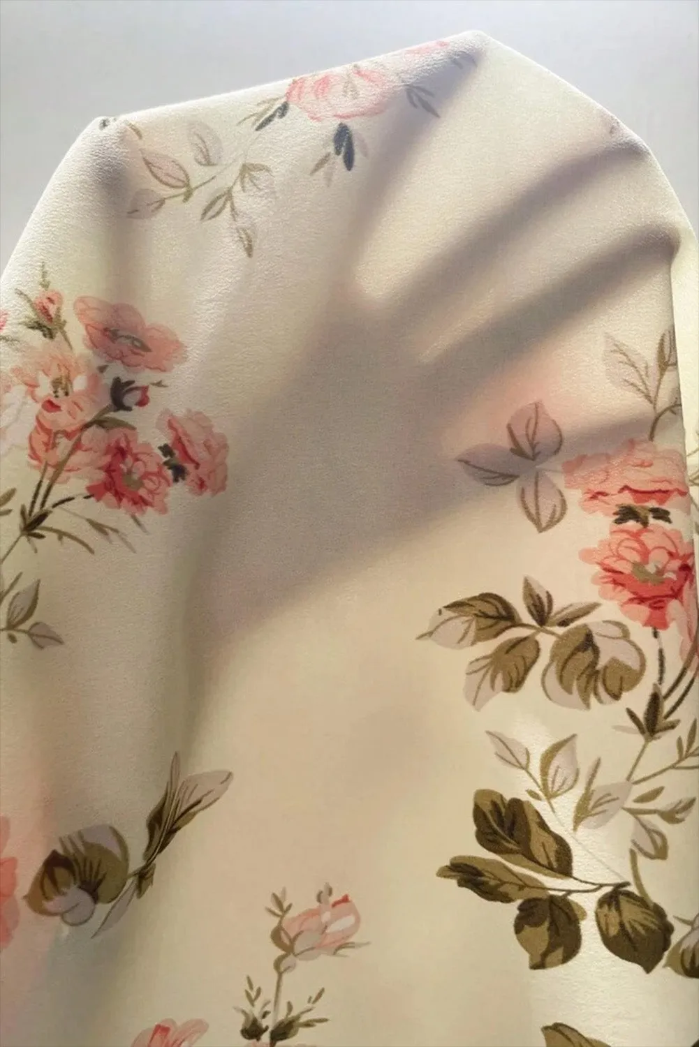 Beige Floral Print Lantern Sleeve Blouse