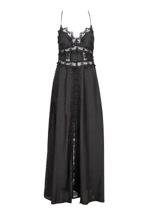 Black Backless Maxi Dress with Lace