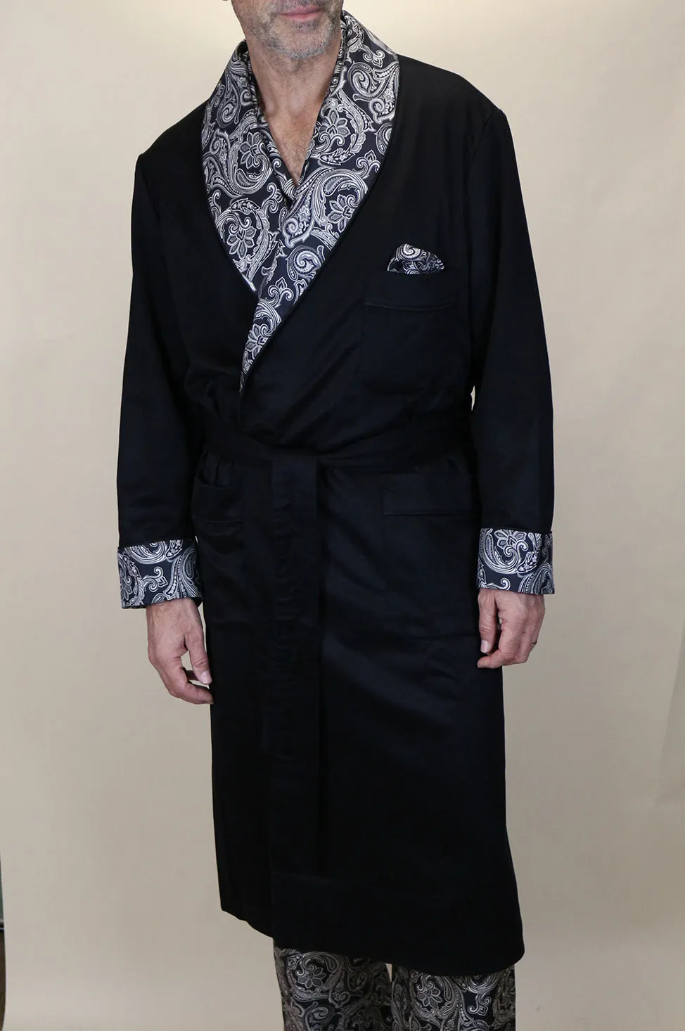 Black Cashmere & Silk Lounge Robe