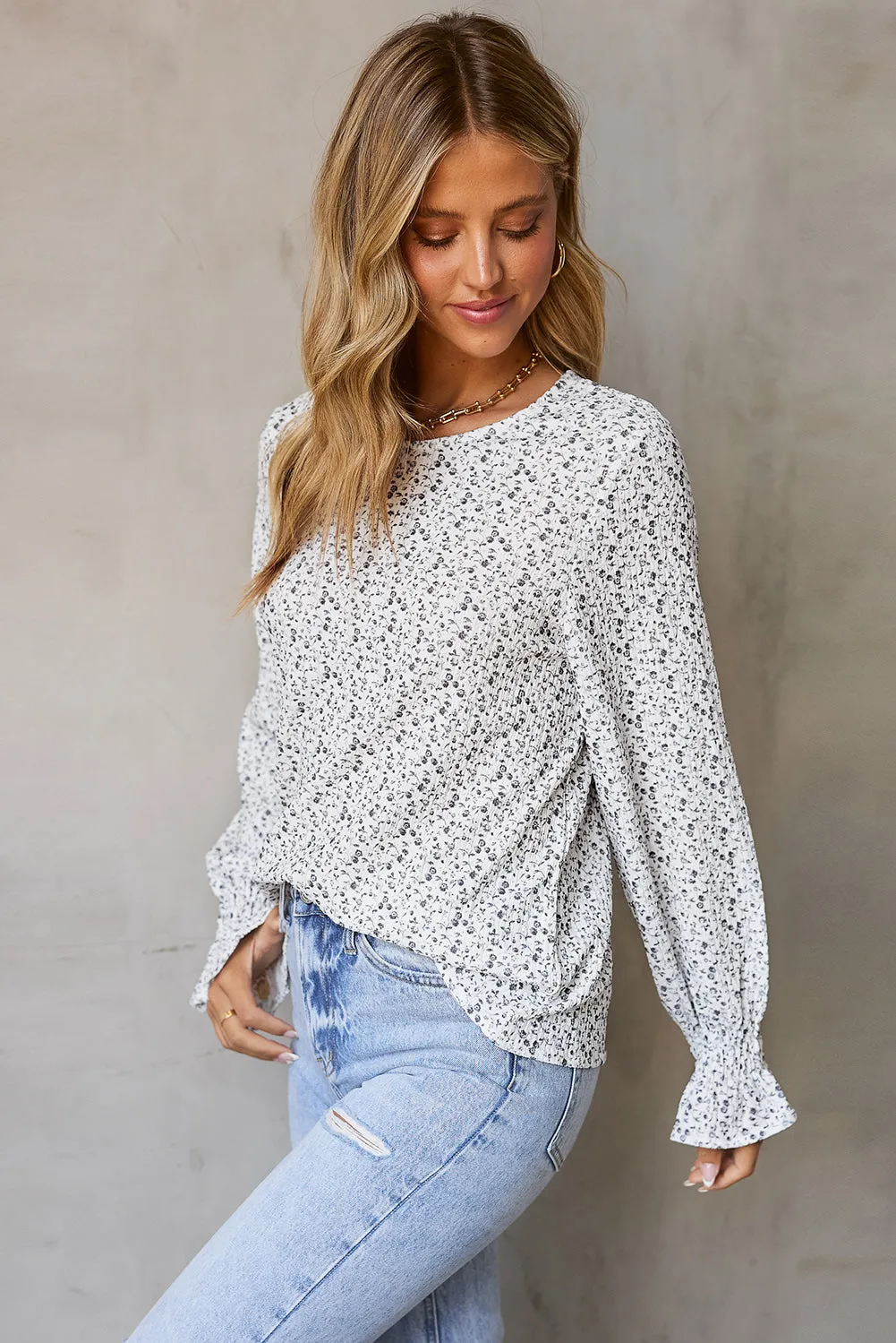 Black Ruffled Bubble Sleeve Floral Printed Blouse