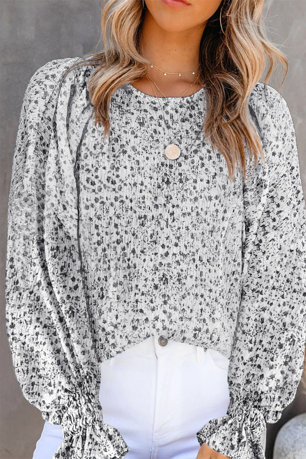 Black Ruffled Bubble Sleeve Floral Printed Blouse