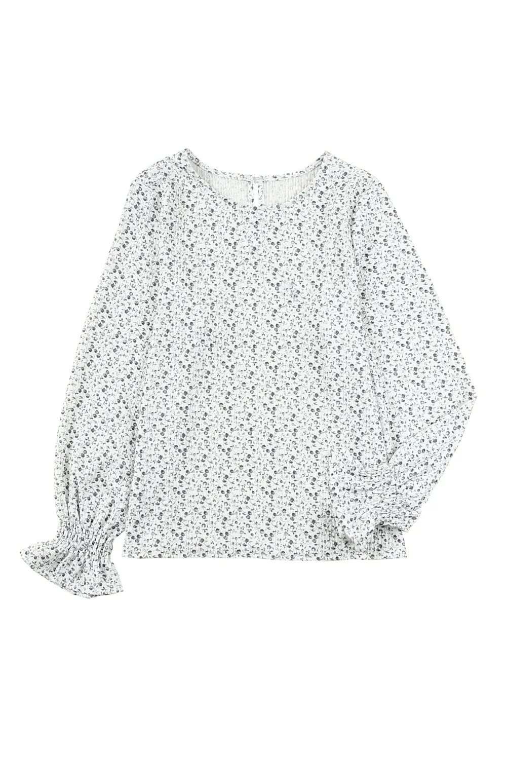 Black Ruffled Bubble Sleeve Floral Printed Blouse