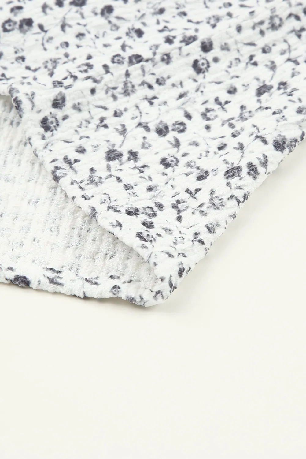 Black Ruffled Bubble Sleeve Floral Printed Blouse