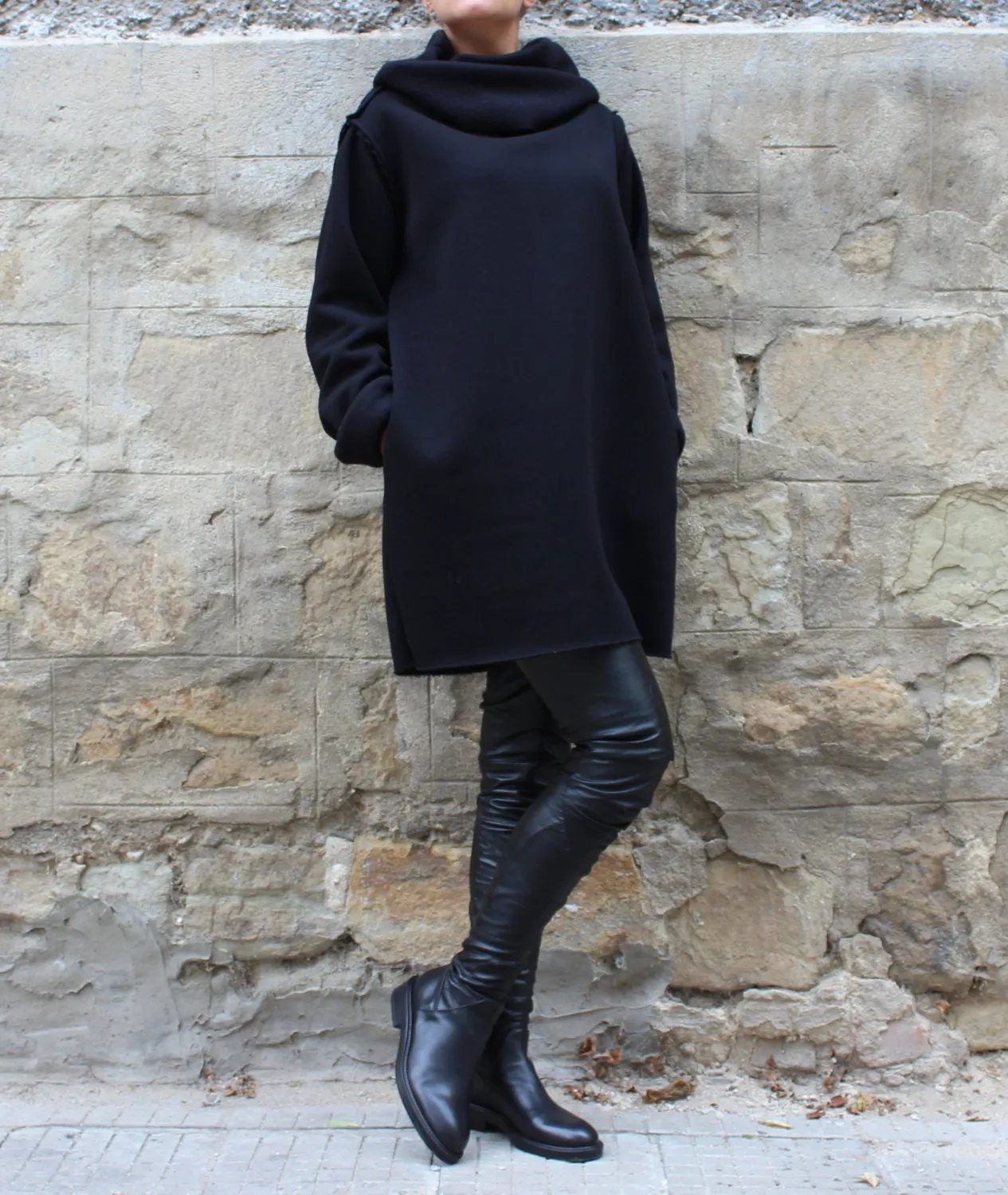 Black Sweater Dress, Turtleneck Dress, Winter Comfy Dress, Long Sleeve Tunic, Black Jumper Dress, Maternity Warm Dress, Women Loungewear