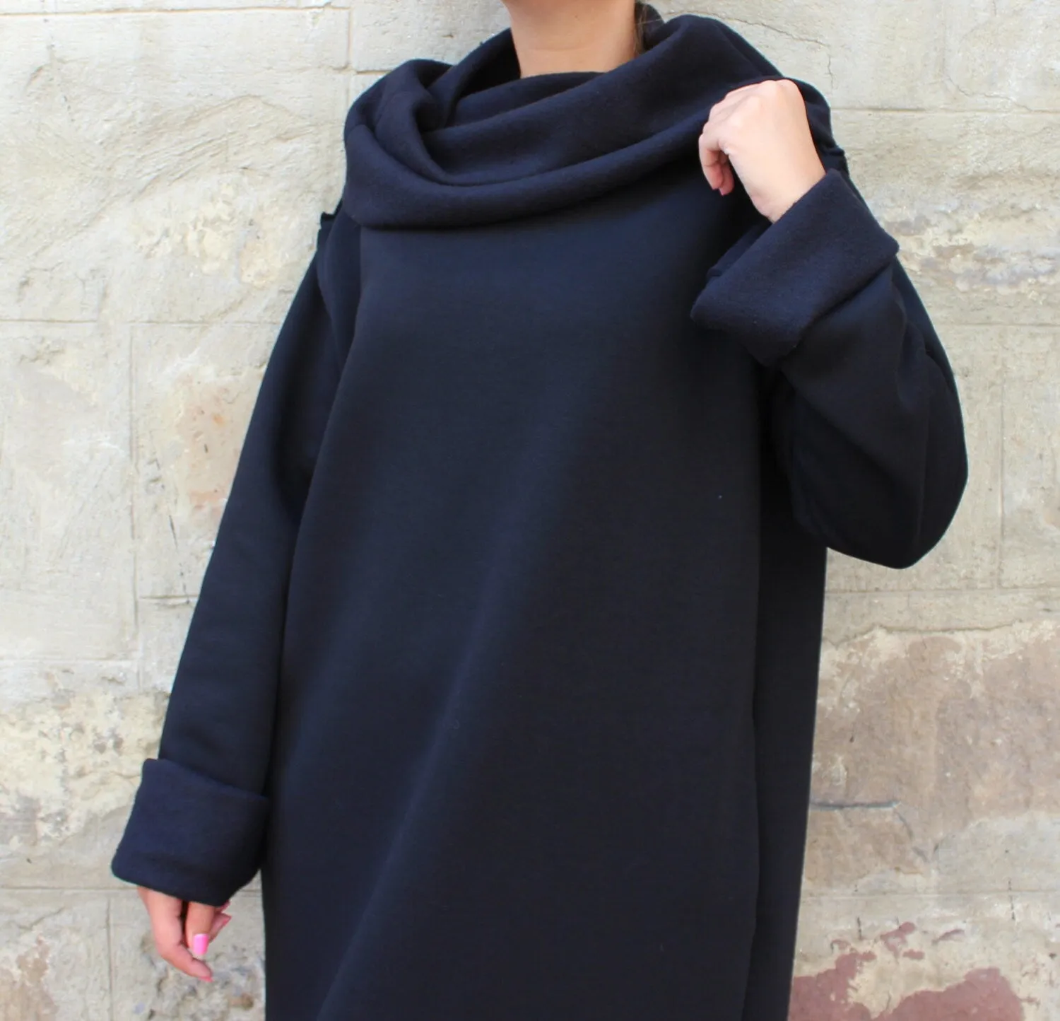 Black Sweater Dress, Turtleneck Dress, Winter Comfy Dress, Long Sleeve Tunic, Black Jumper Dress, Maternity Warm Dress, Women Loungewear