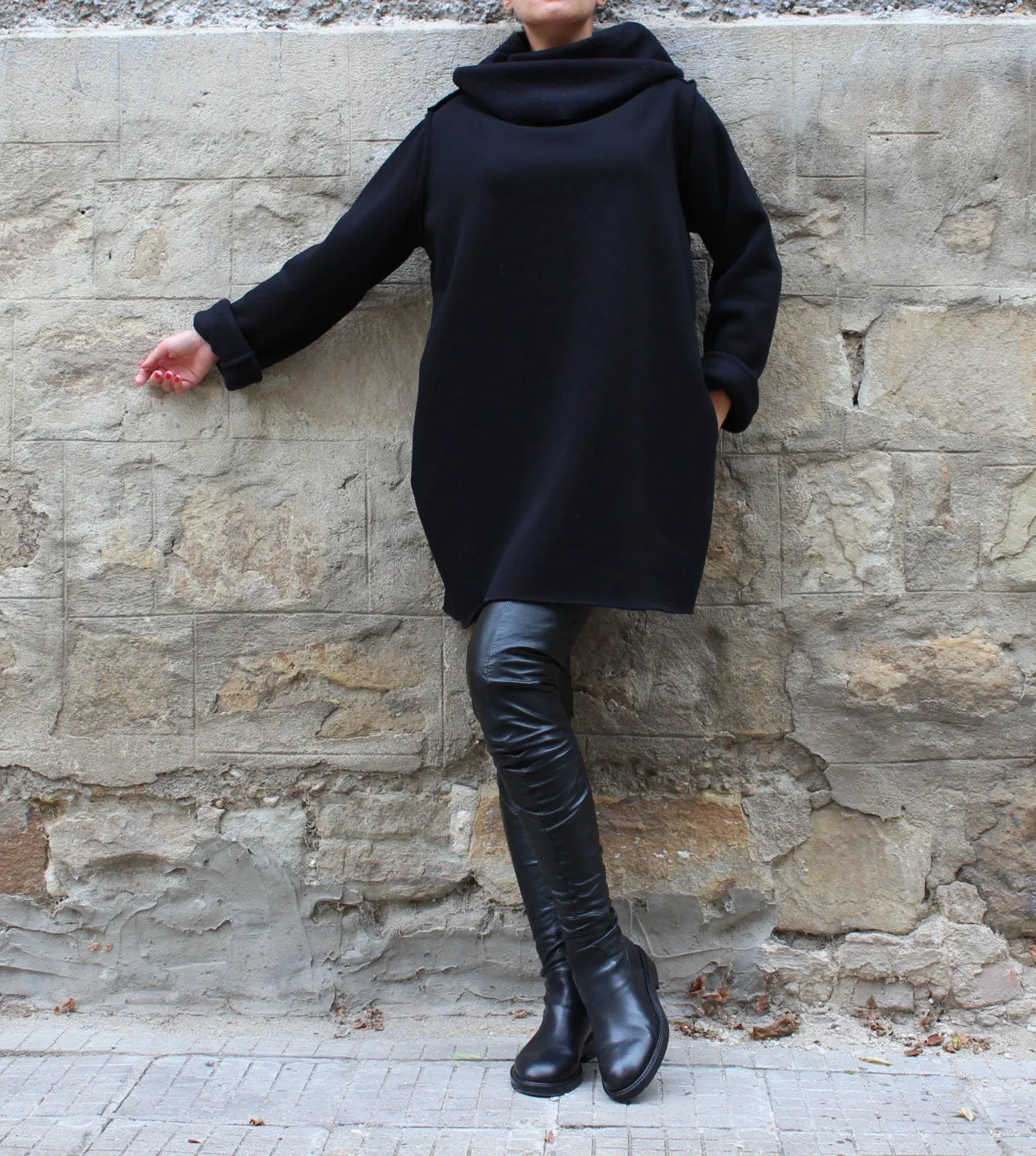 Black Sweater Dress, Turtleneck Dress, Winter Comfy Dress, Long Sleeve Tunic, Black Jumper Dress, Maternity Warm Dress, Women Loungewear