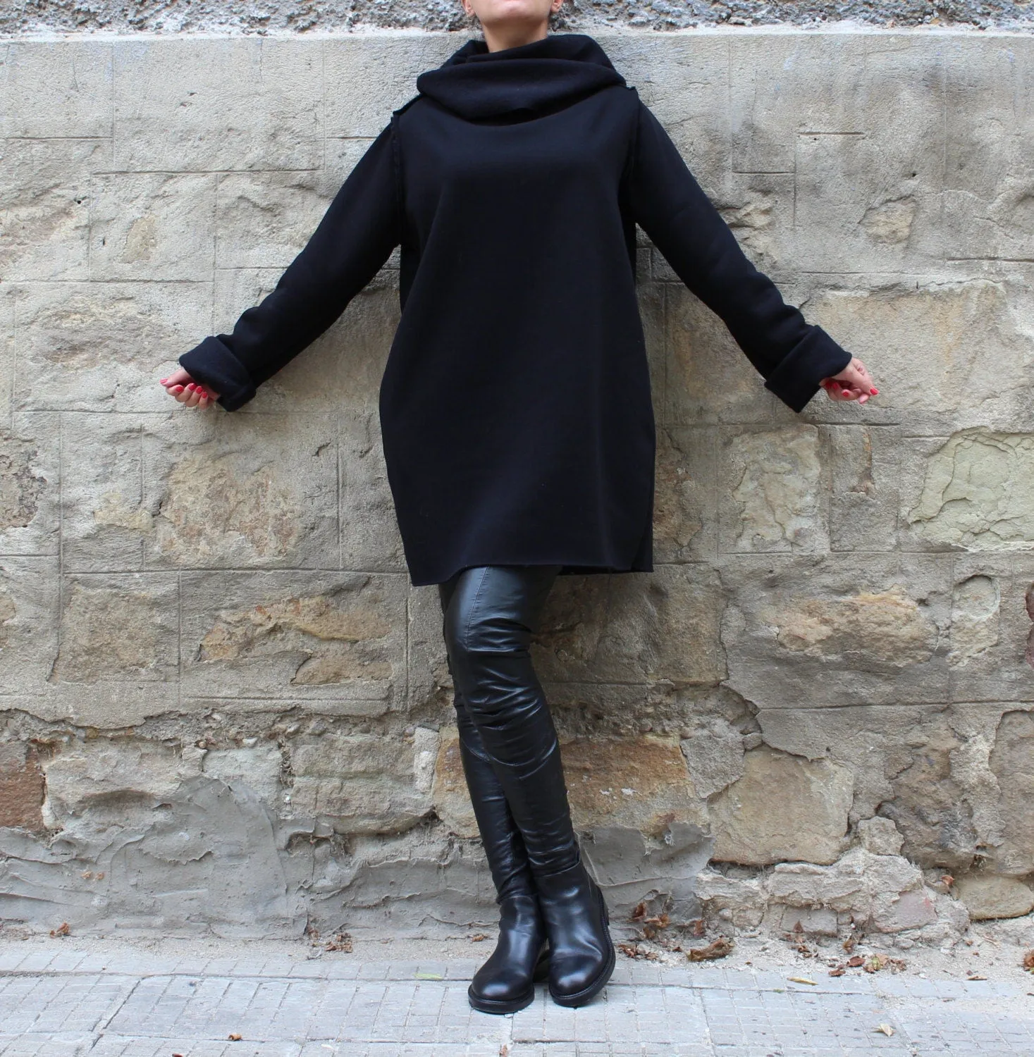 Black Sweater Dress, Turtleneck Dress, Winter Comfy Dress, Long Sleeve Tunic, Black Jumper Dress, Maternity Warm Dress, Women Loungewear