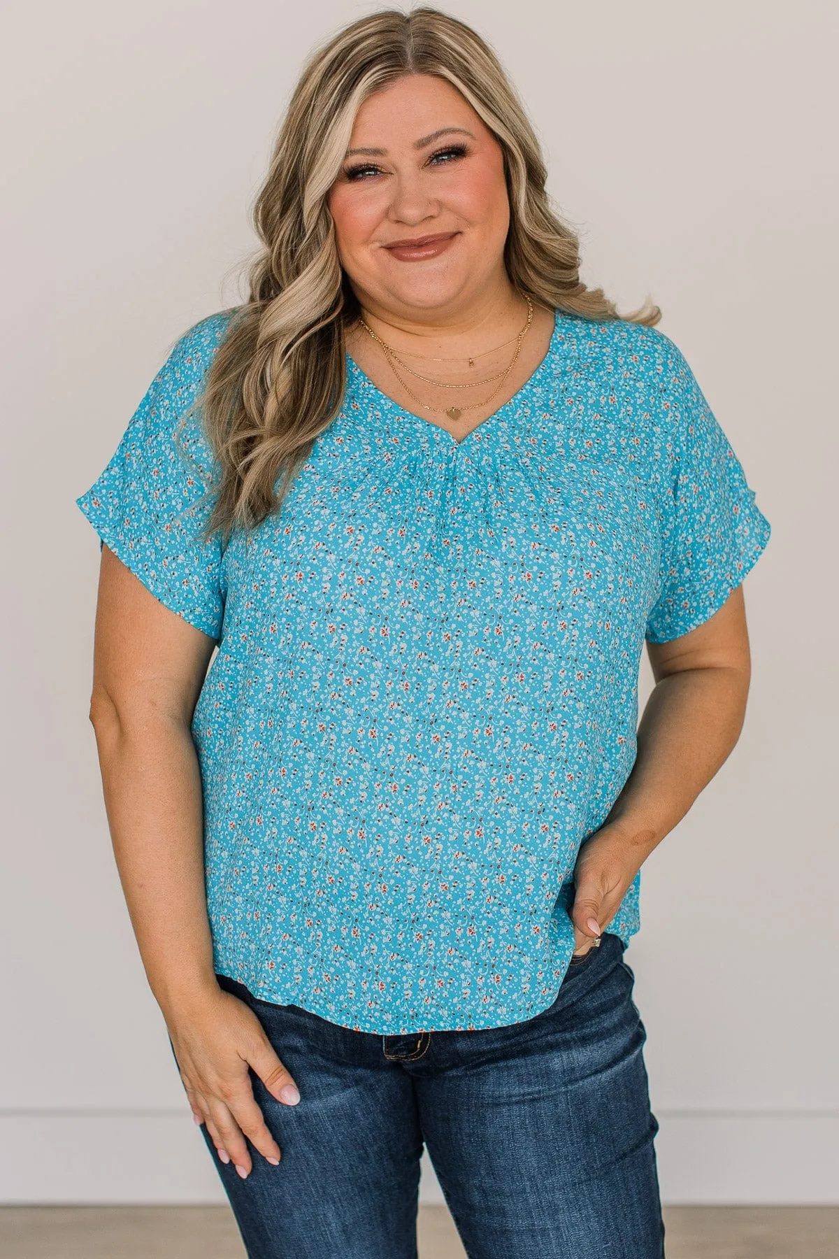 Blissful Days Floral Top- Blue