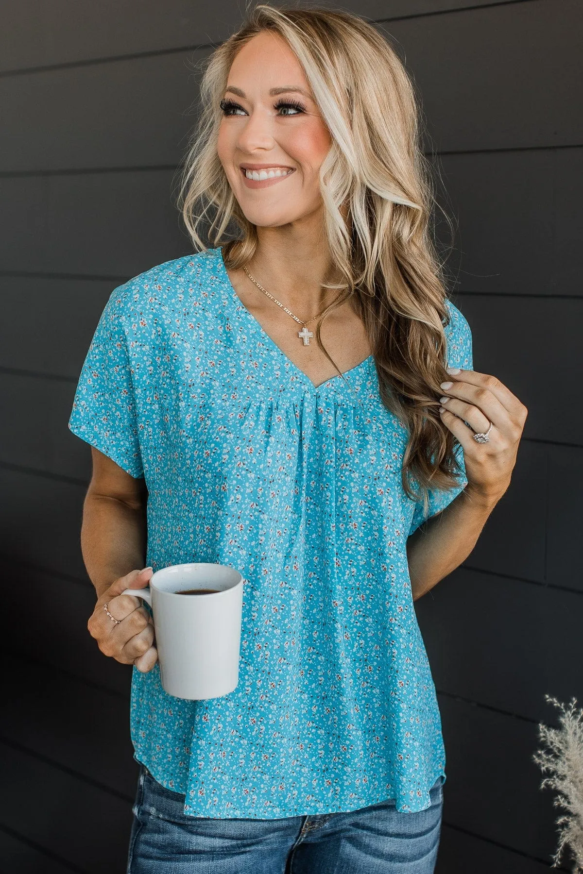 Blissful Days Floral Top- Blue