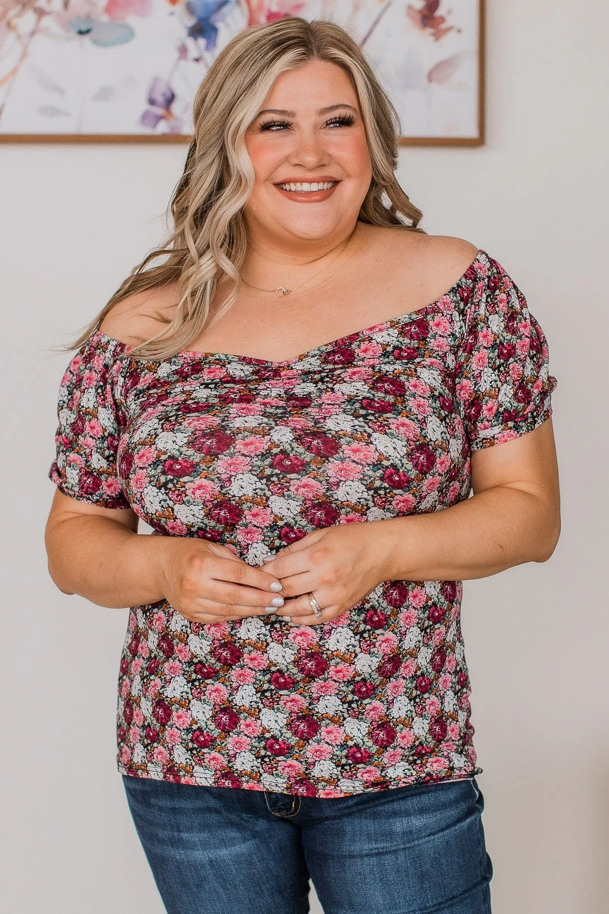 Bloom Again Short Sleeve Floral Top- Black