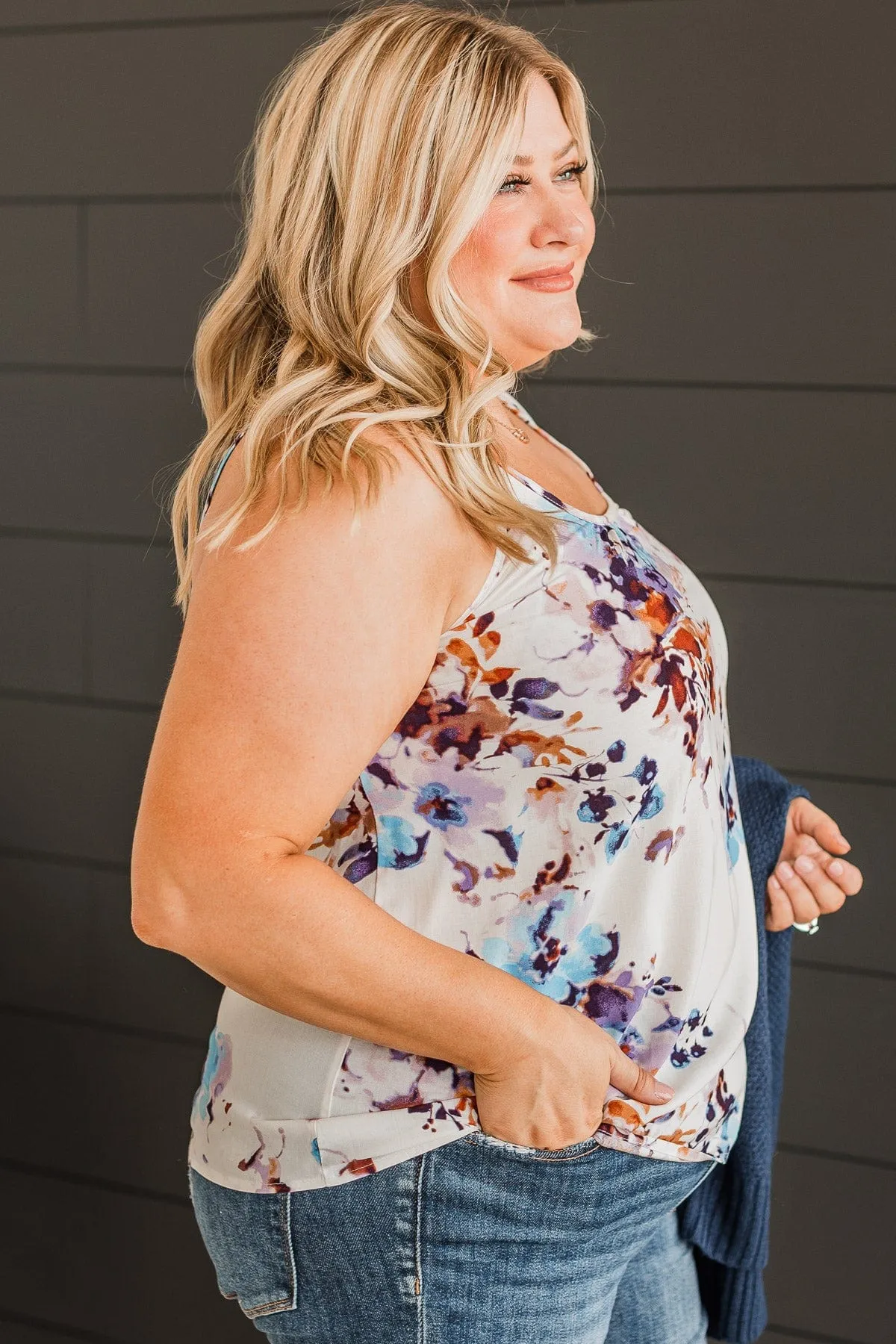 Bloom With Style Floral Tank Top- Ivory