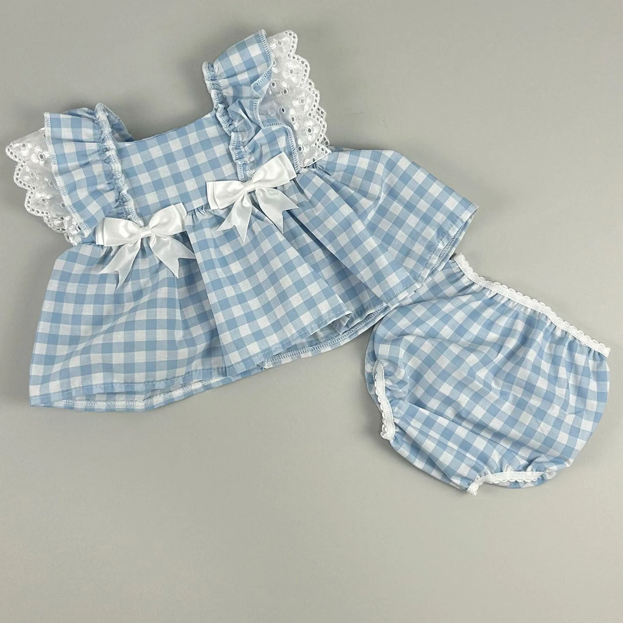 Blue Gingham Baby Dress & Knickers Set