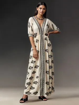 Border Printed Woven Maxi Sun Dress
