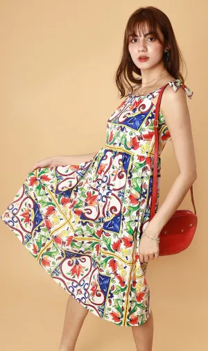 BRIE Square-Neck Midi Dress (White)