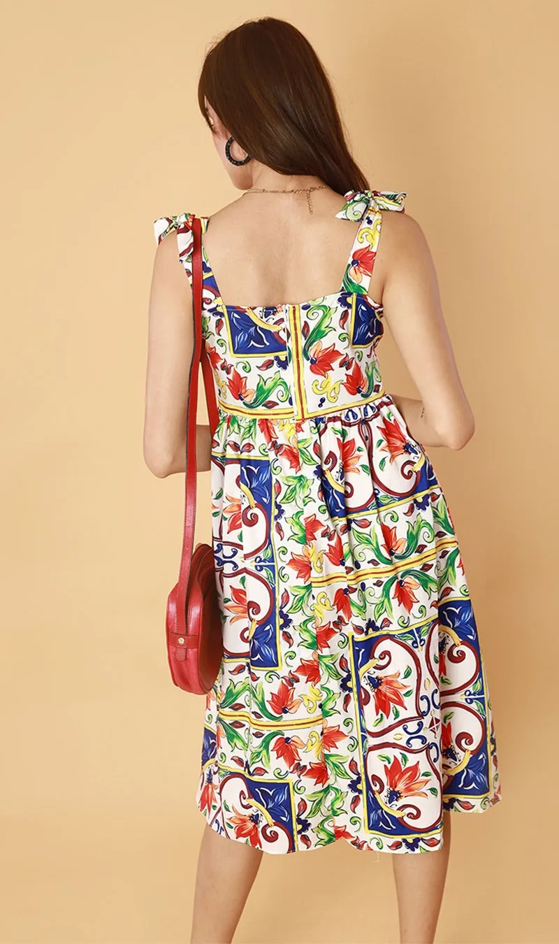 BRIE Square-Neck Midi Dress (White)