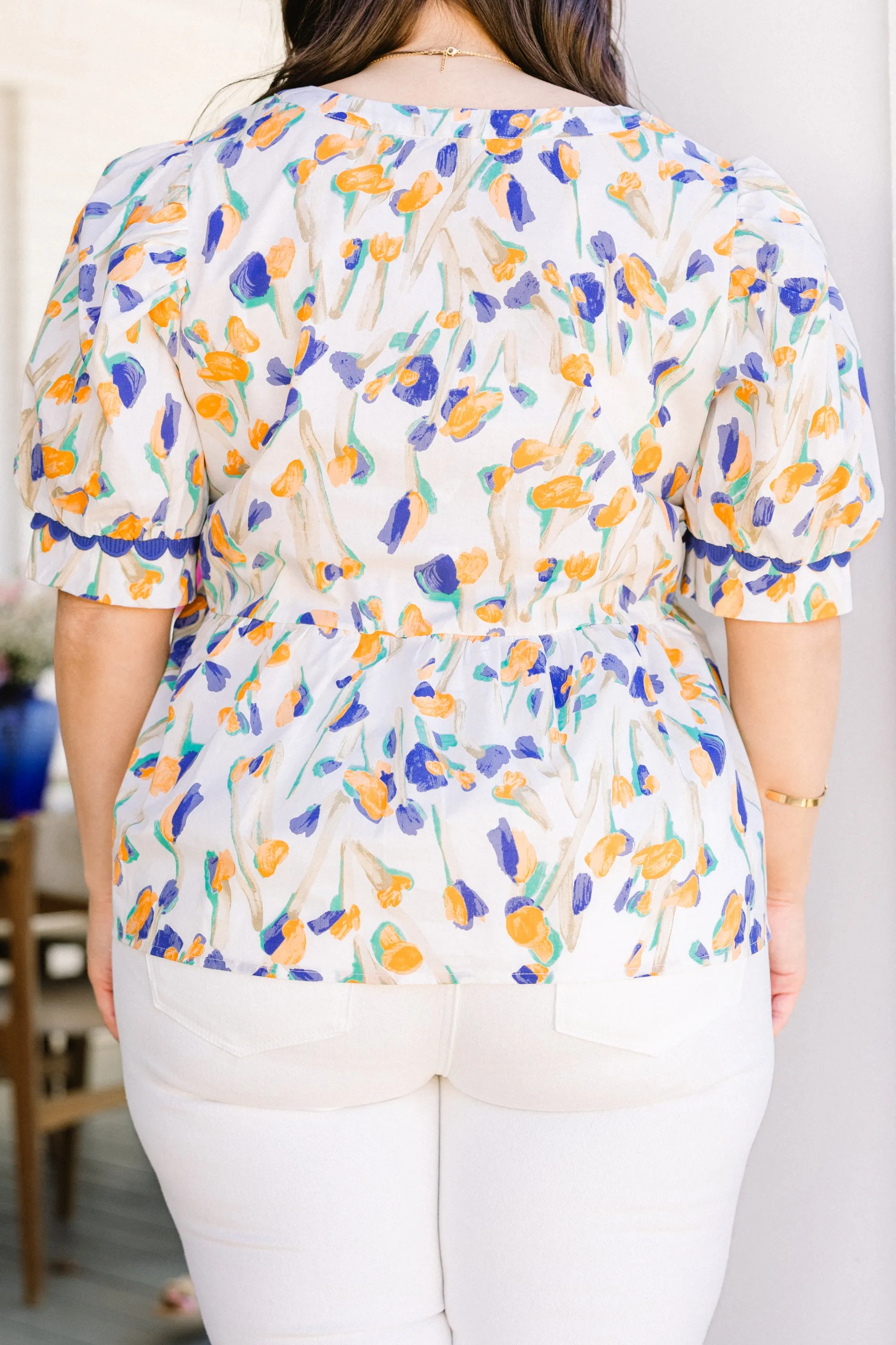 Bright Morning Sun Top, White-Blue