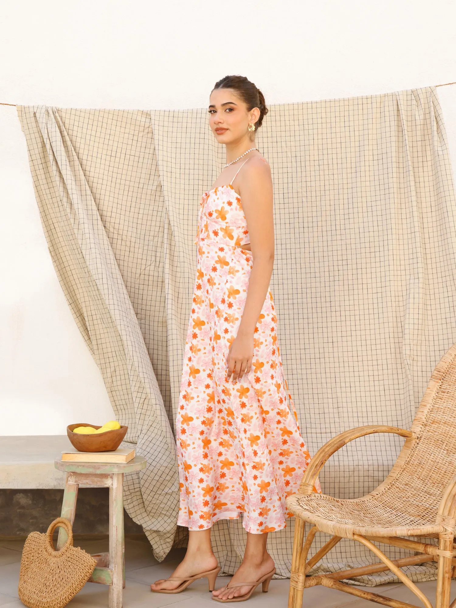 Bustier Detailed Printed Maxi Dress