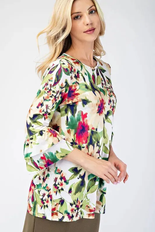 Celeste Full Size Floral Layering Tops with None Slip Sleeves Plus Size