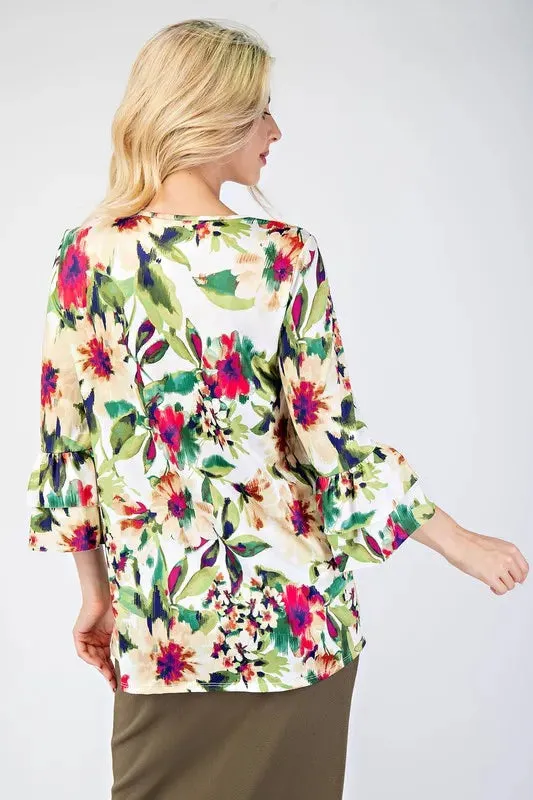 Celeste Full Size Floral Layering Tops with None Slip Sleeves Plus Size