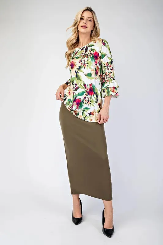 Celeste Full Size Floral Layering Tops with None Slip Sleeves Plus Size