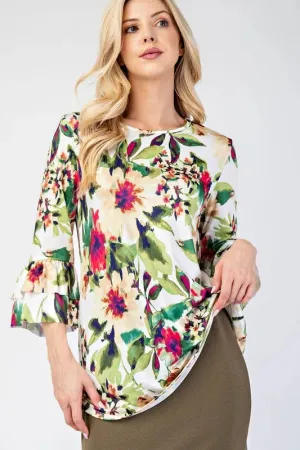 Celeste Full Size Floral Layering Tops with None Slip Sleeves Plus Size
