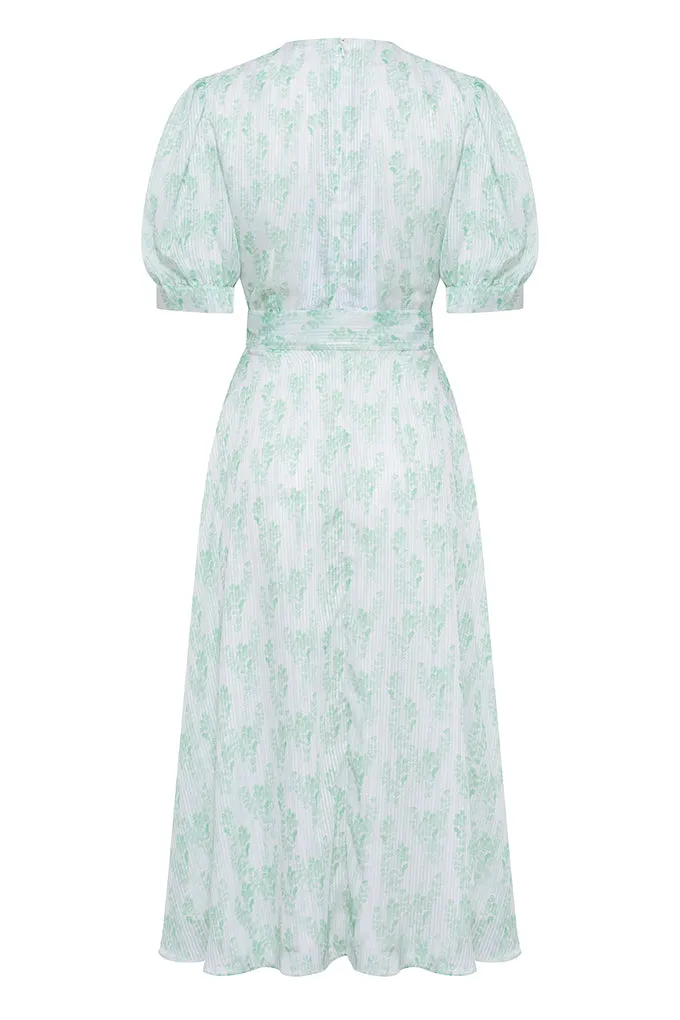 CHIFFON V NECK MIDI DRESS
