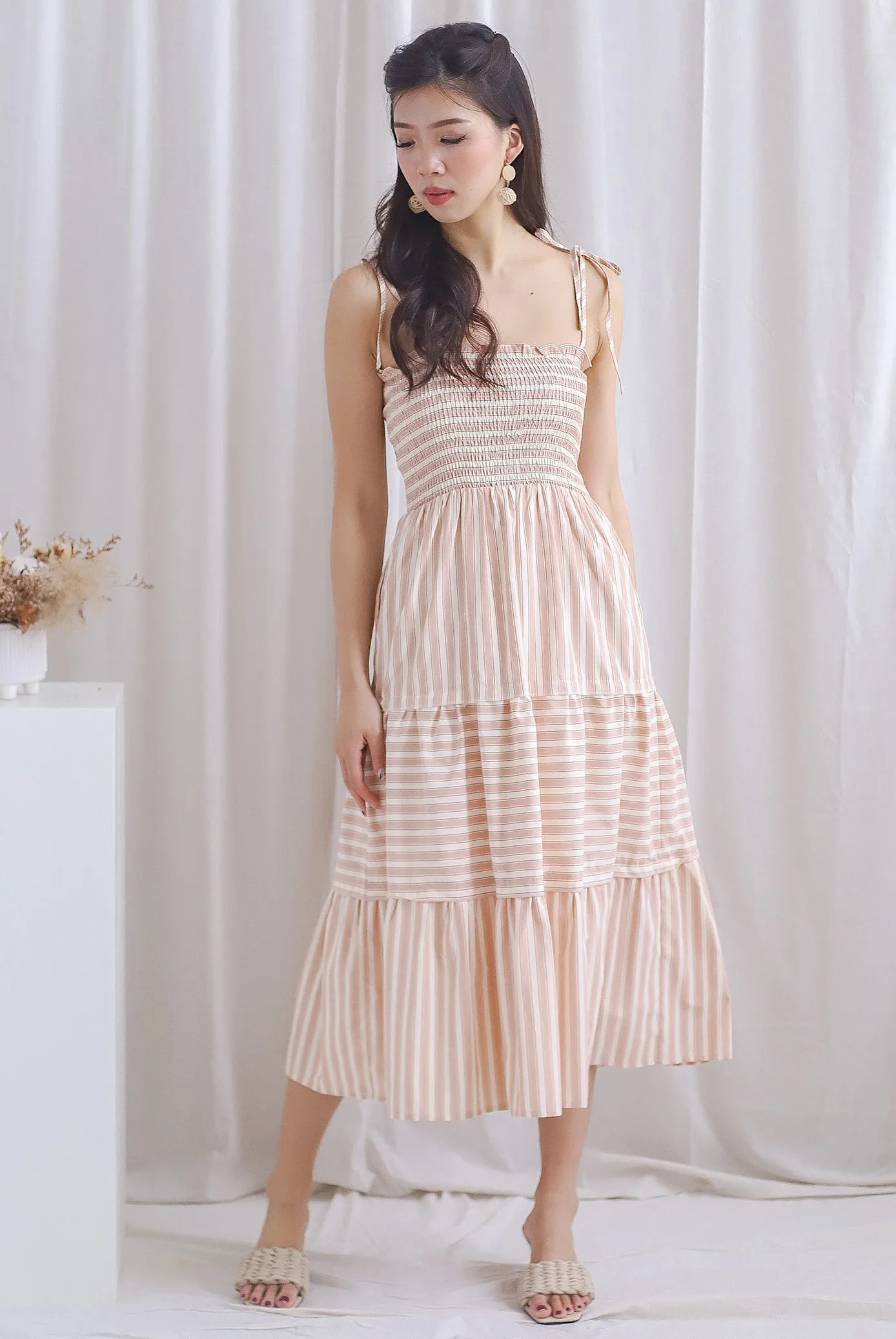 Chula Tie Strap Midi Dress In Brown