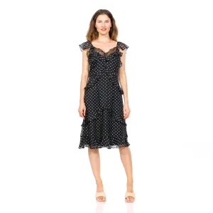 Classic Polka-Dot Ruffle Midi Dress with Lace Trim