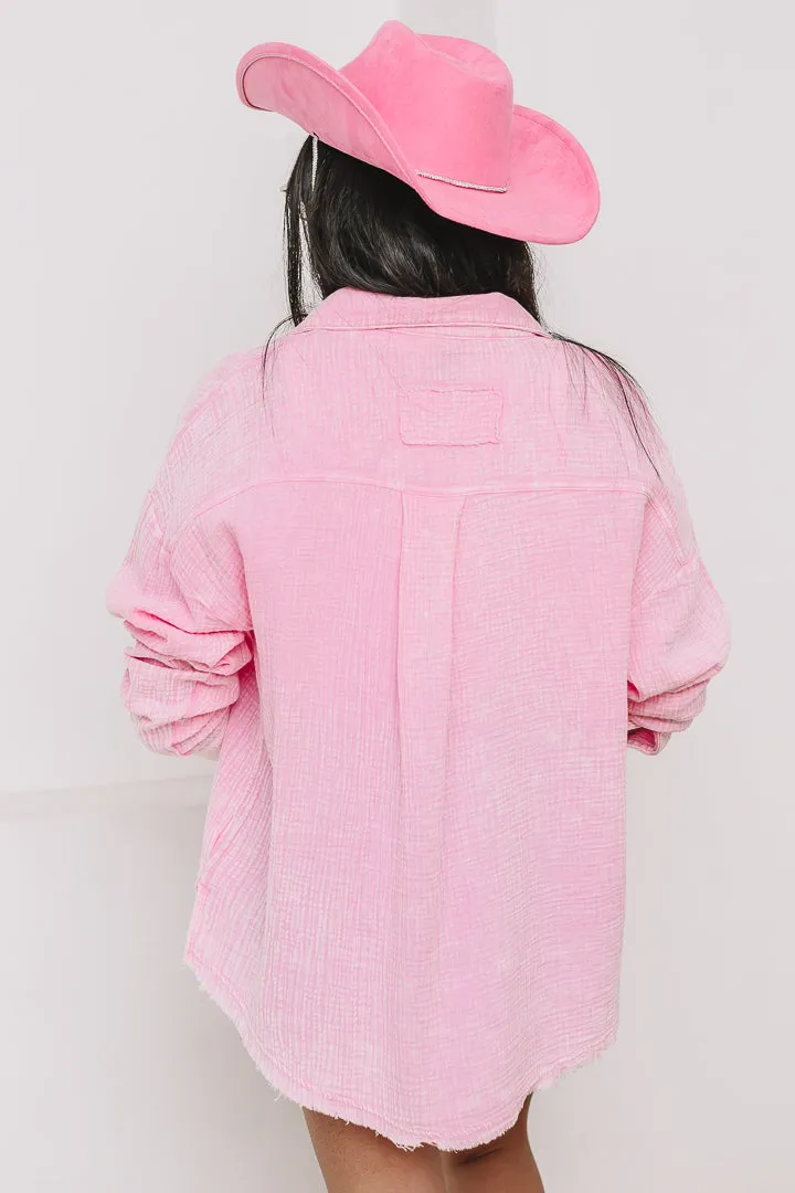 Coastal Drift Gauze Button Down | Candy Pink