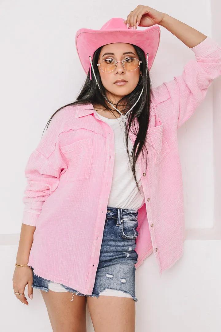 Coastal Drift Gauze Button Down | Candy Pink
