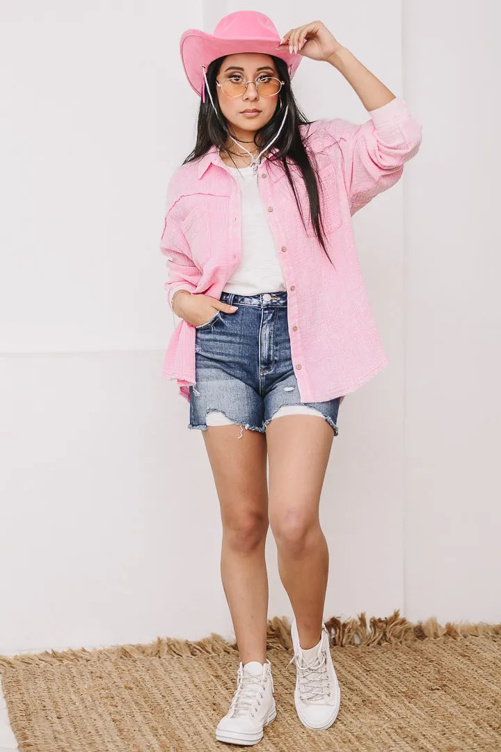 Coastal Drift Gauze Button Down | Candy Pink