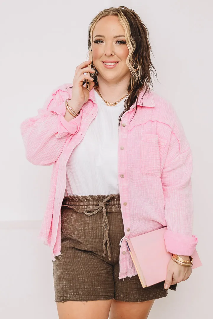 Coastal Drift Gauze Button Down | Candy Pink