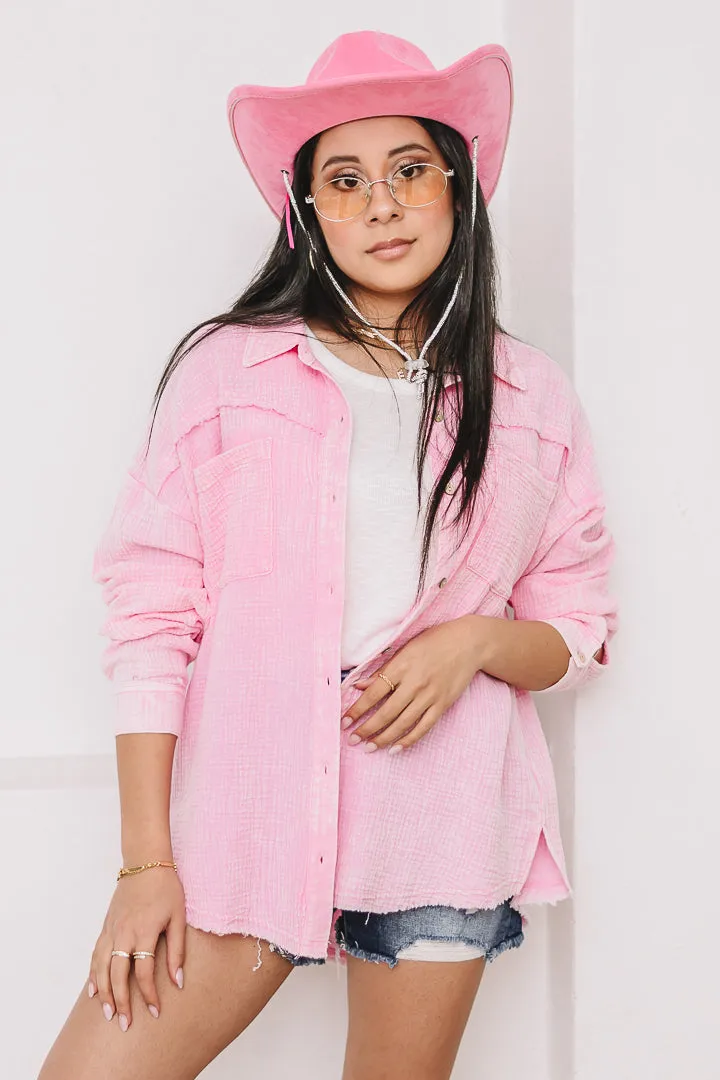 Coastal Drift Gauze Button Down | Candy Pink