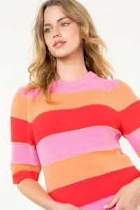 Color block Knit Short Sleeve Top