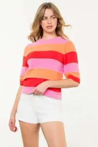 Color block Knit Short Sleeve Top