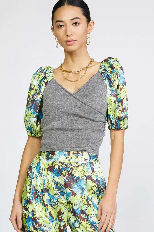 Contrast Midnight Floral Wrap Top